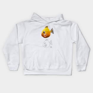 Ferocious Fanged Goldfish / Grey Outline Kids Hoodie